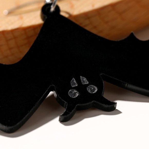 Halloween Vampire Bat Black Dangle Earrings - Picture 3 of 8